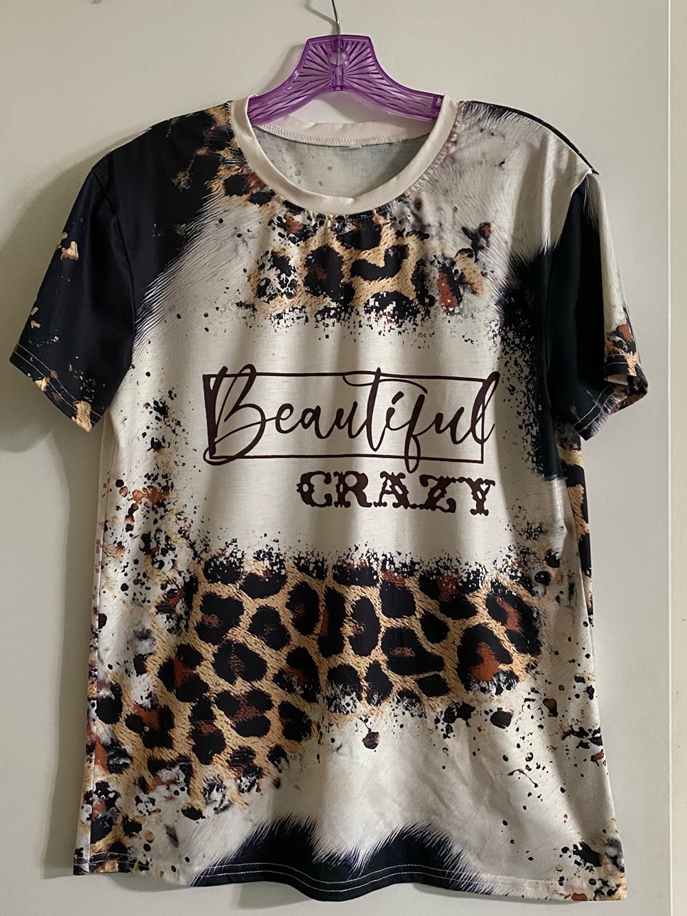 Beautiful Crazy Leopard Print Short Sleeve Tee - Beige/Black